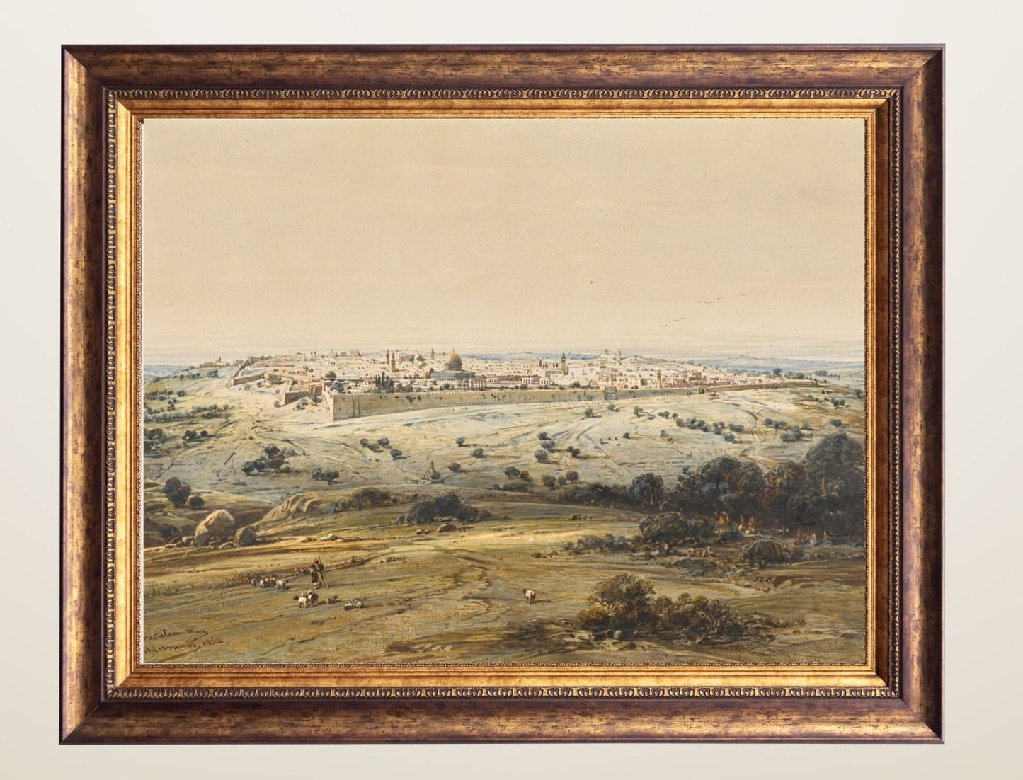 Jerusalem from the Mount of Olives Painting by Eduard Hildebrant Wall Art Print framed