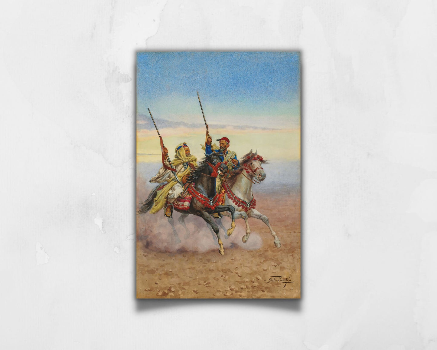 Two Horsemen Painting by Giullio Rosati Wall Art Print reproduction