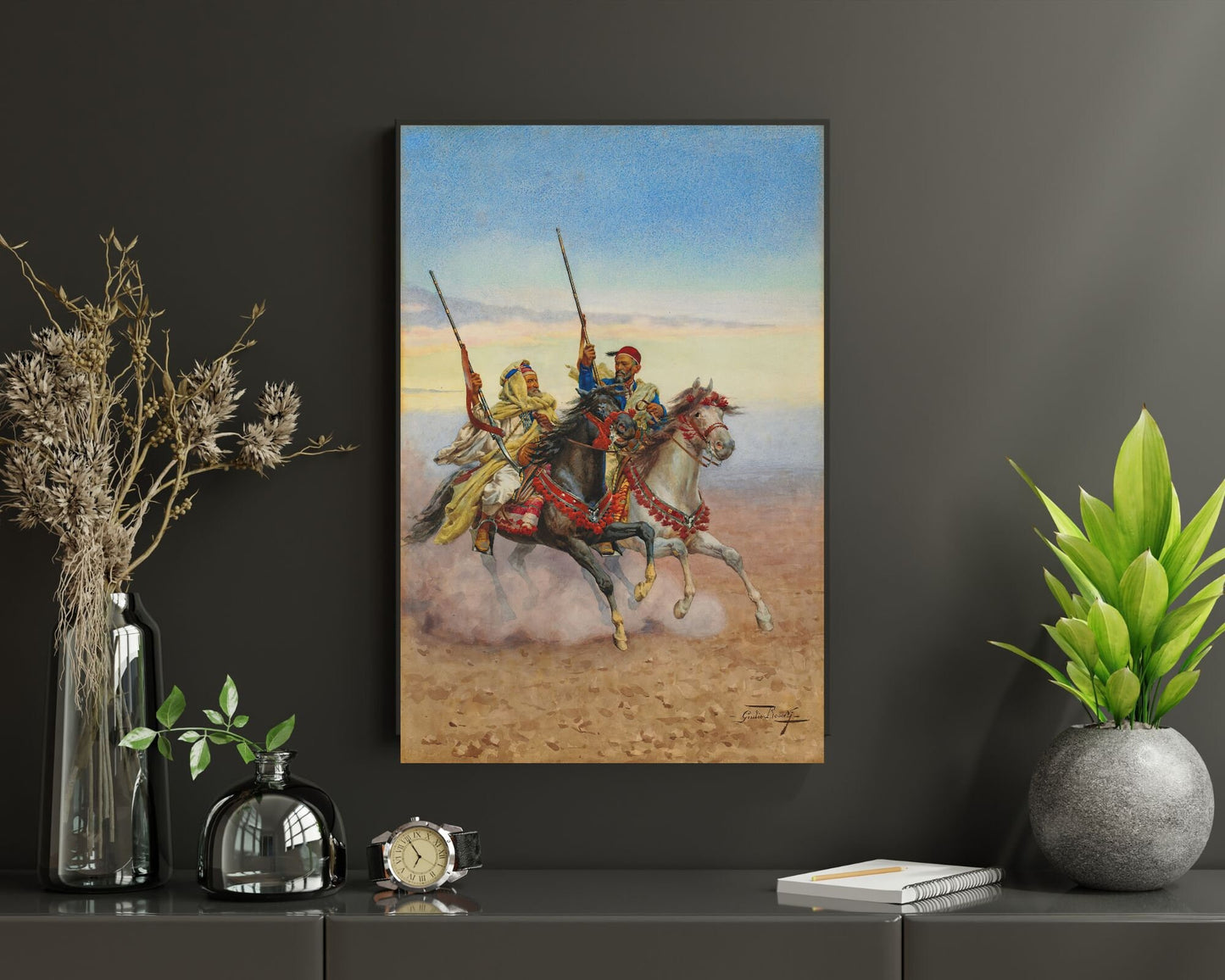 Two Horsemen Painting by Giullio Rosati Wall Art Print