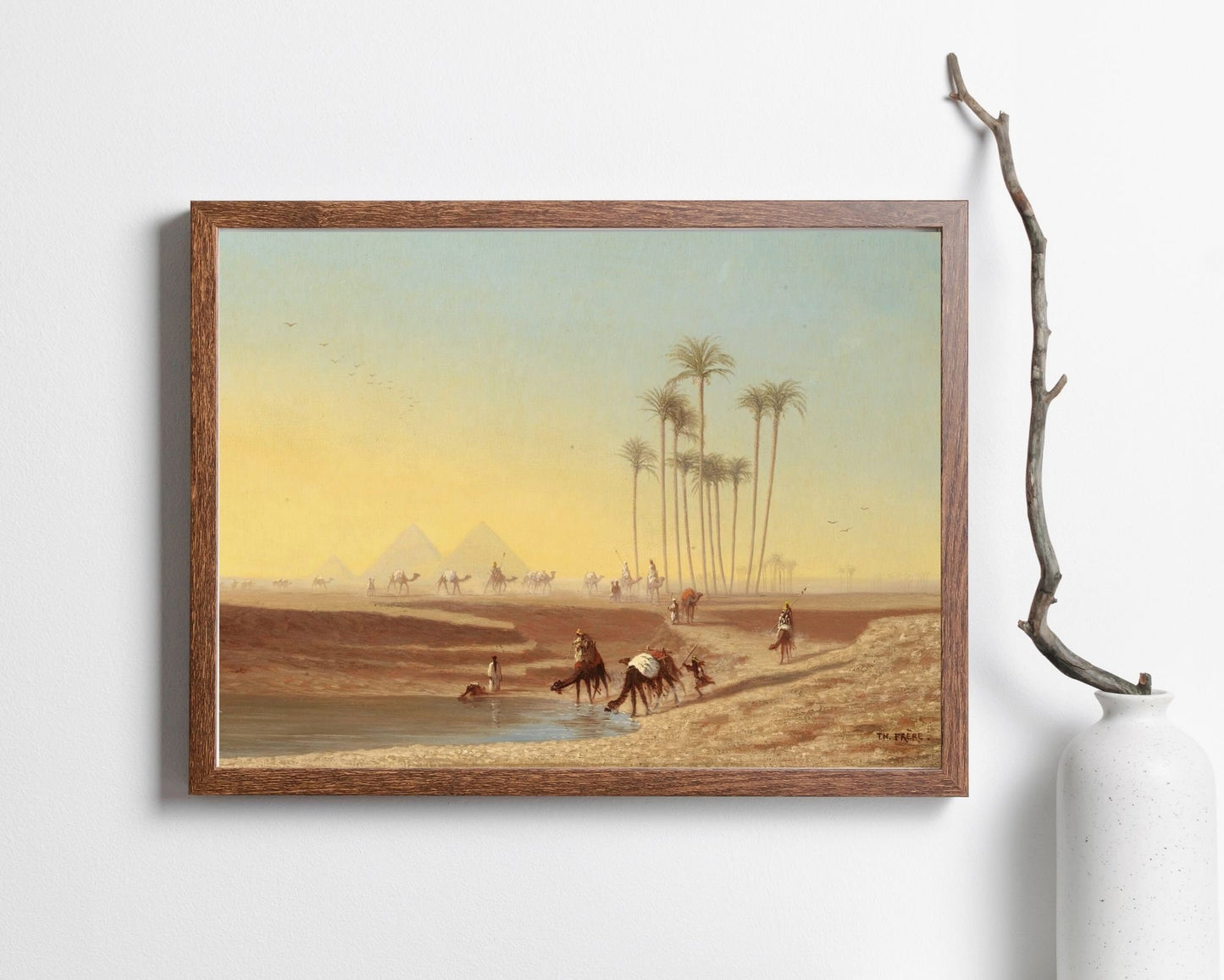 Oasis By The Pyramids Painting by Charles Theodore Wall Art Print wood frame