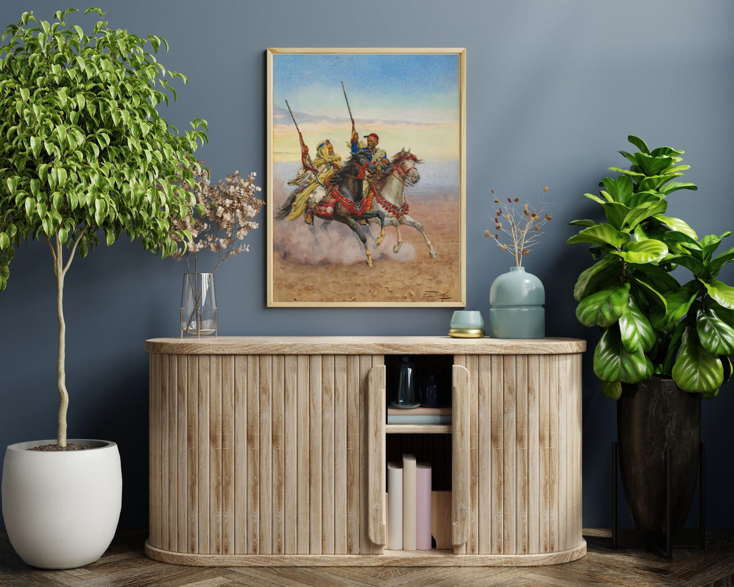 Two Horsemen Painting by Giullio Rosati Wall Art Print framed