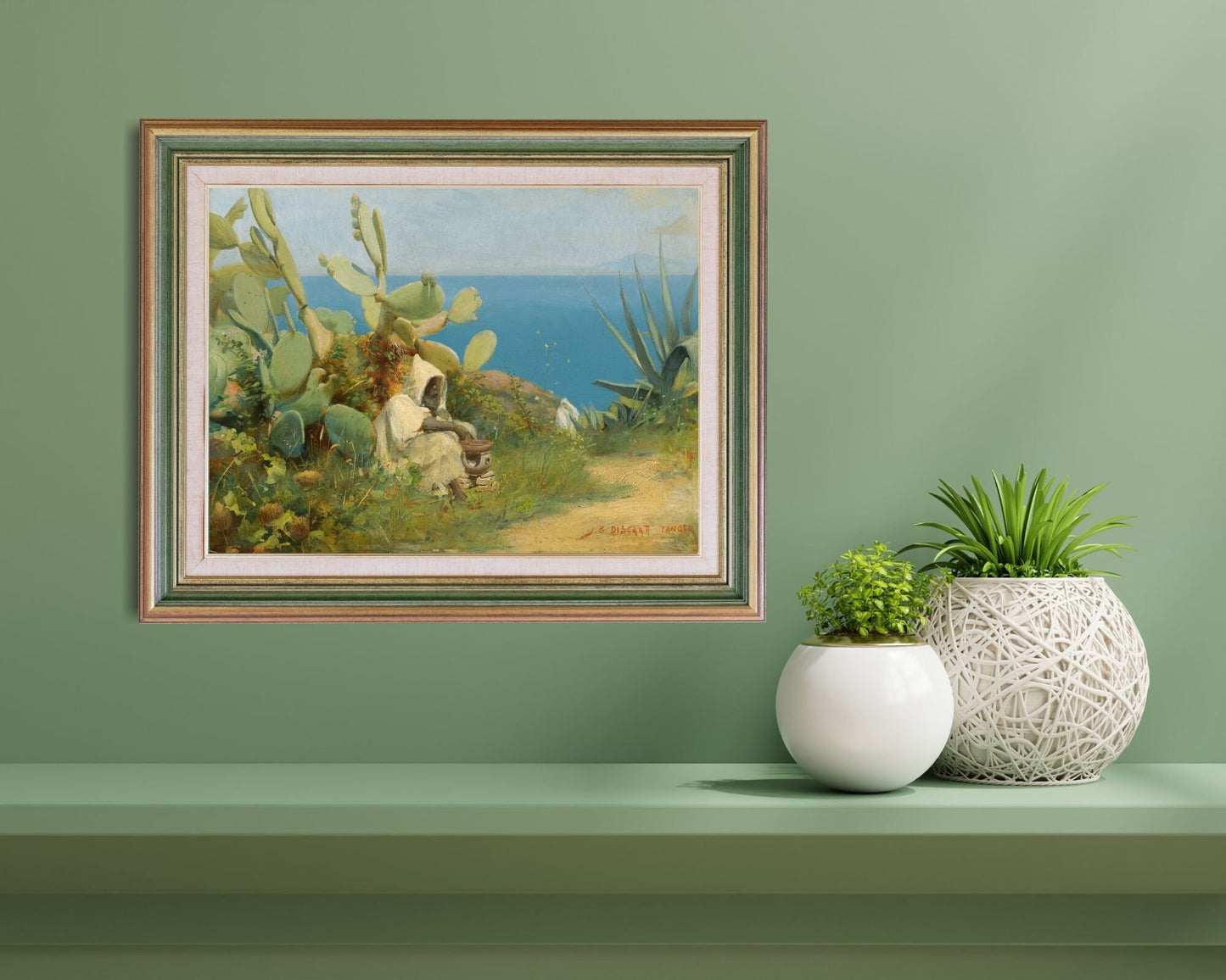 Moroccan Tangier Painting by Jean Discart Wall Art Print framed hanging above shelf