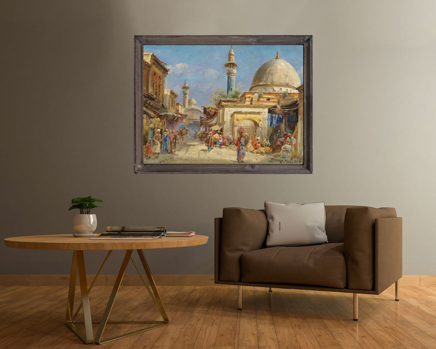 Orientalist Street syria by Carl Wuttke Art print framed hanging on wall in living room