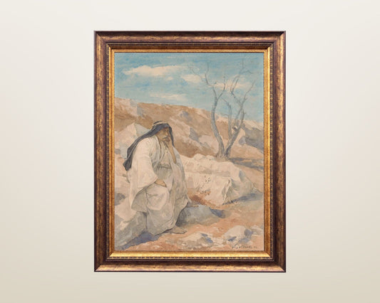 Seated Man in a Desert Painting by Juliaan De Vriendt Wall Art Print