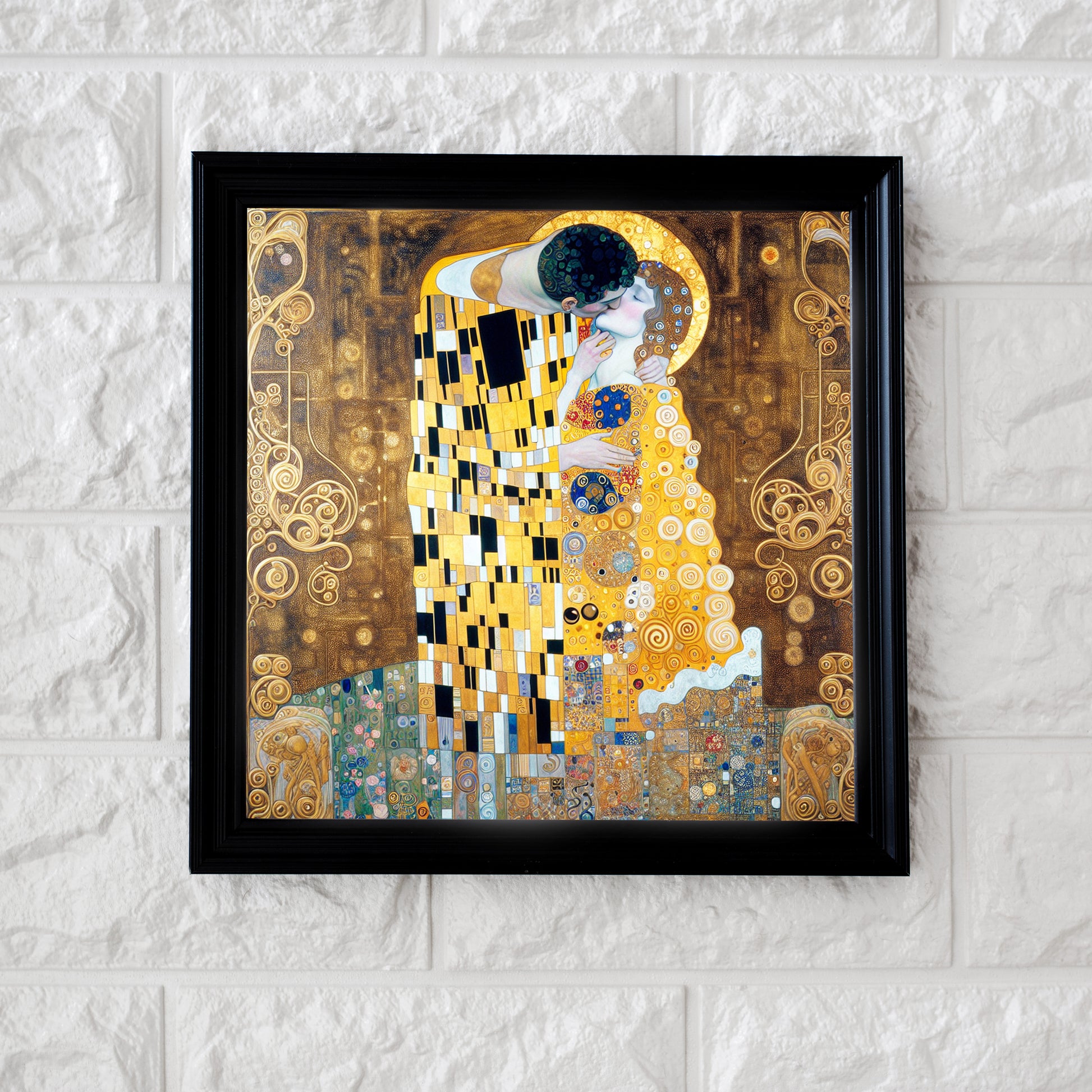 The Kiss Ai Art Painting framed Gustav Klimt Style