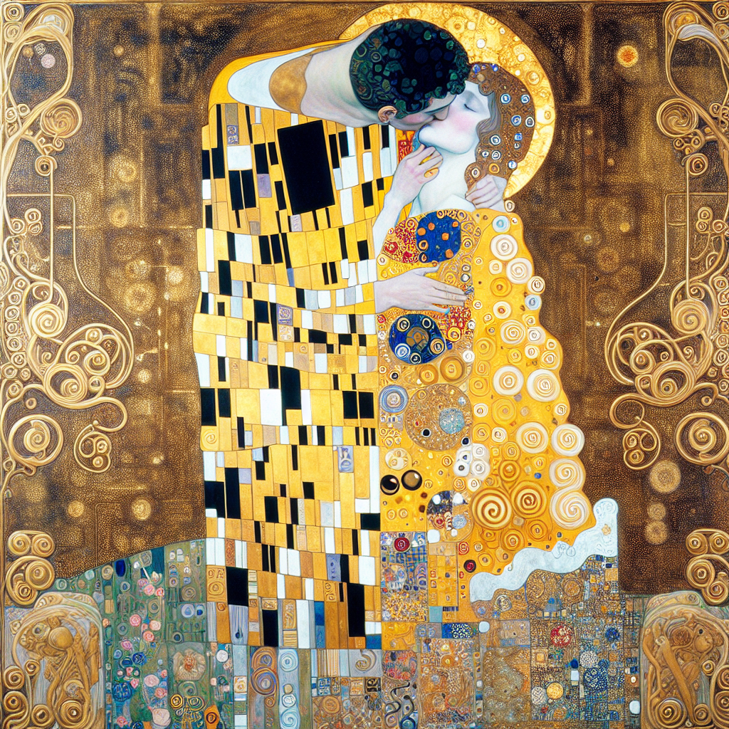 The Kiss Ai Art Painting framed Gustav Klimt Style