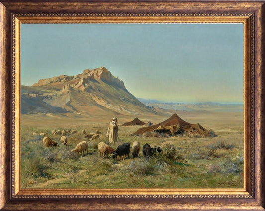 a framed art print of a bedouin encampment by eugine girardet