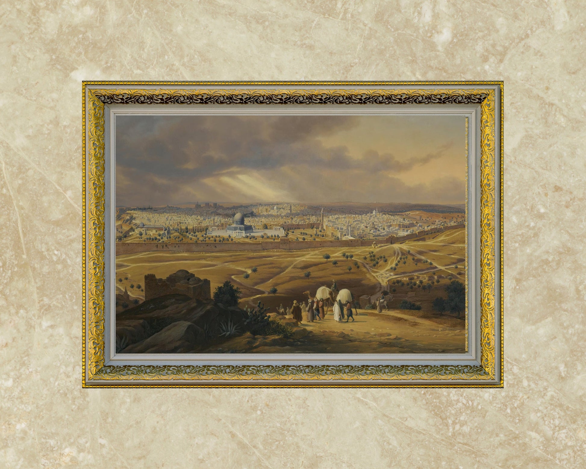 View of Jerusalem painting by Hubert Sattler Art Print in classic gold frame