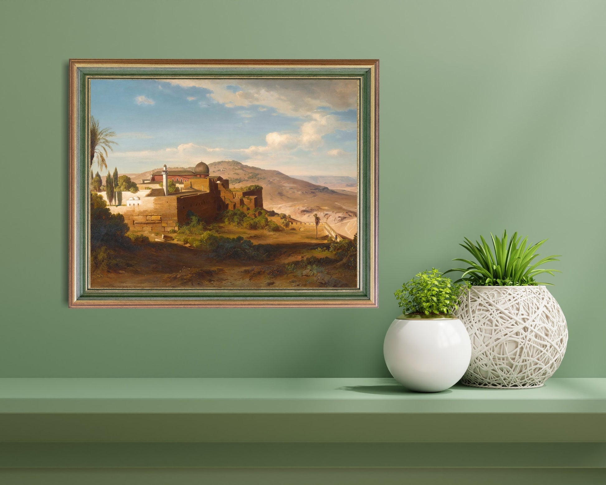 Al-Aqsa Mosque Jerusalem by August Loffler Art Print framed hanging above shelf