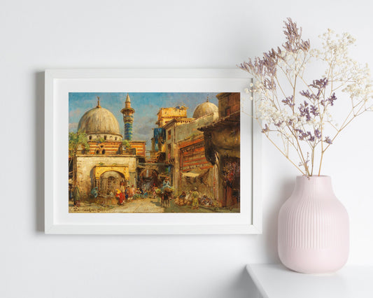 Market in Damascus Paint by Carl Wuttke Wall Art Print white frame