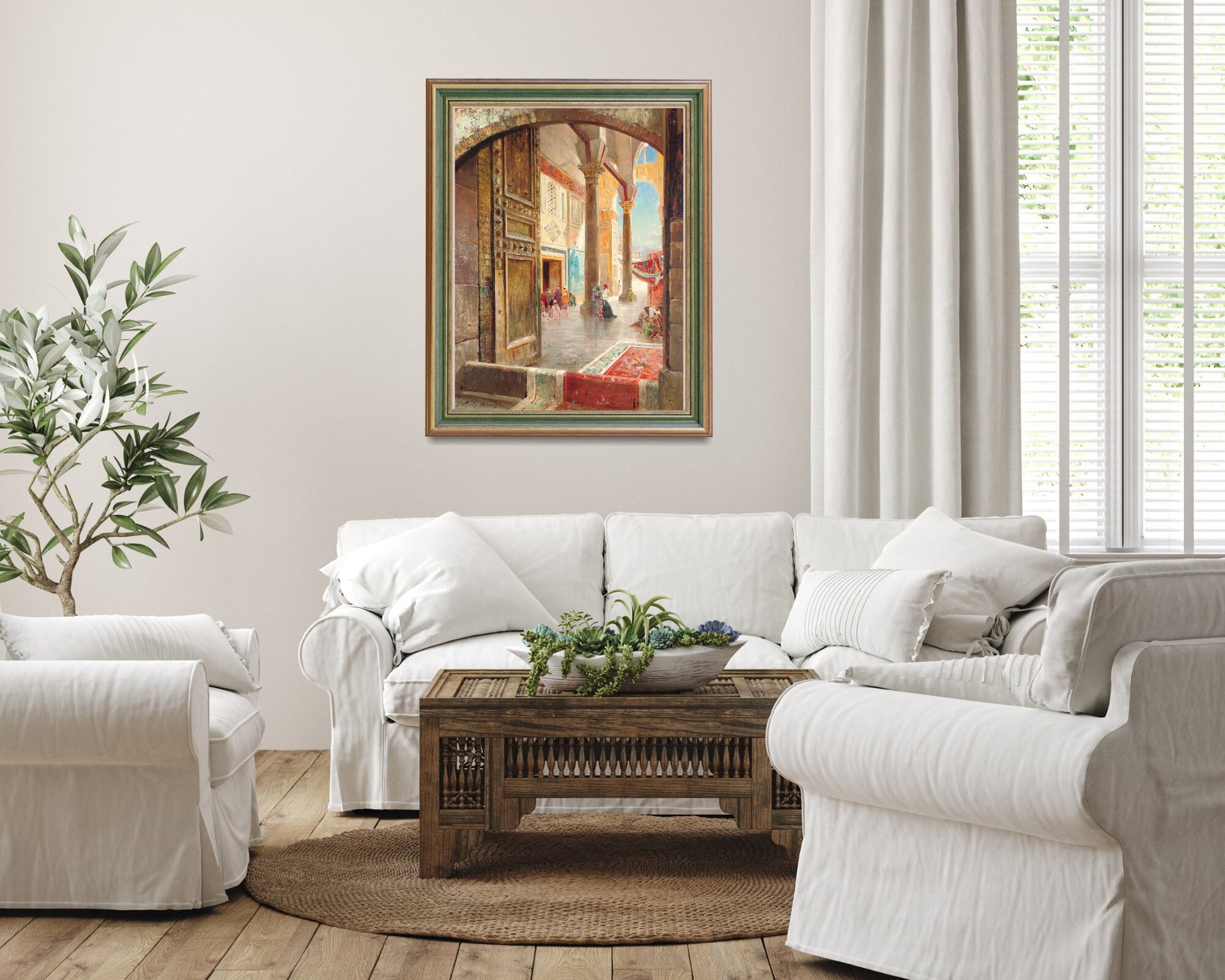 The Great Umayyad Mosque Painting by Gustav Bauernfeind Wall Art Print framed hanging in living wall