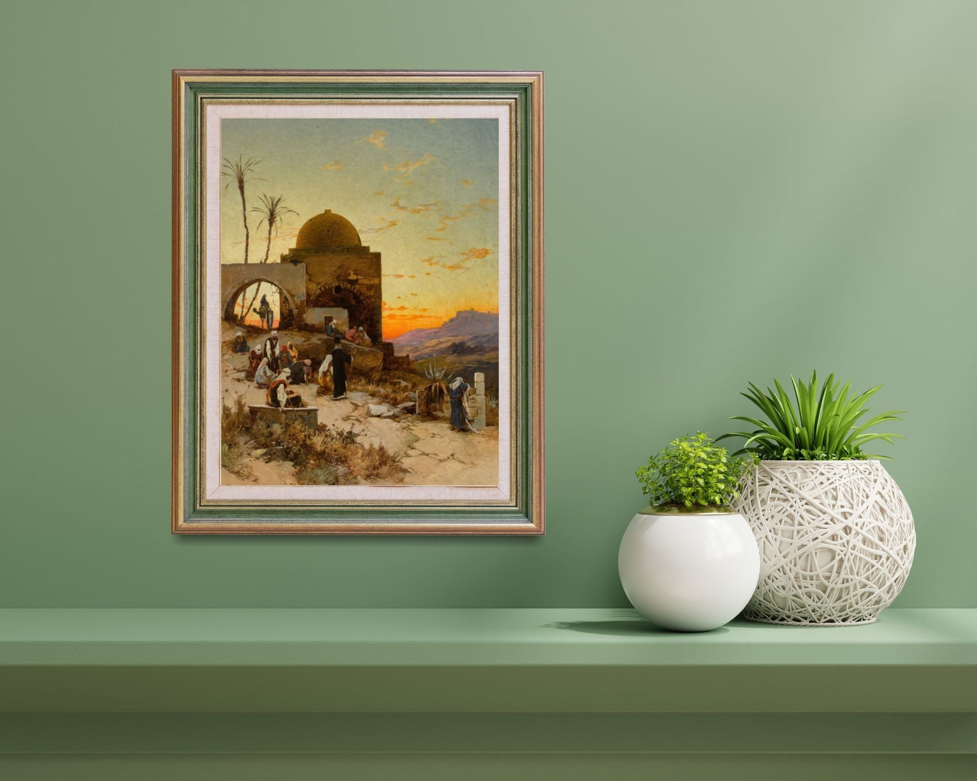 Evening Prayers Outside Jerusalem by Hermann Corrodi Wall Art Print framed hanging above wall shelf