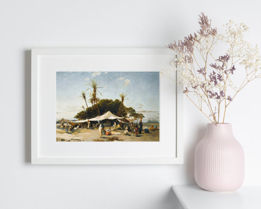 A Camp in the Desert Painting by Hermann Corrodi Wall Art Print white frame