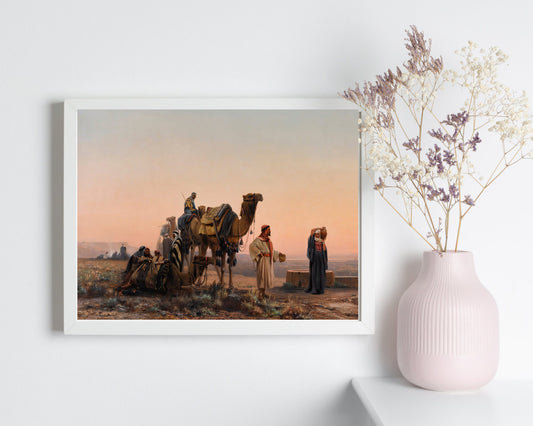 A Halt in the Desert Painting by August Veillon Art Print Reproduction white framed