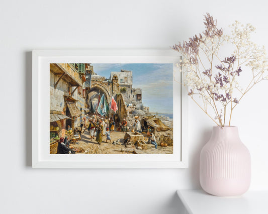 A Procession in Jaffa Painting by Gustav Baurenfiend Wall Art Print white frame