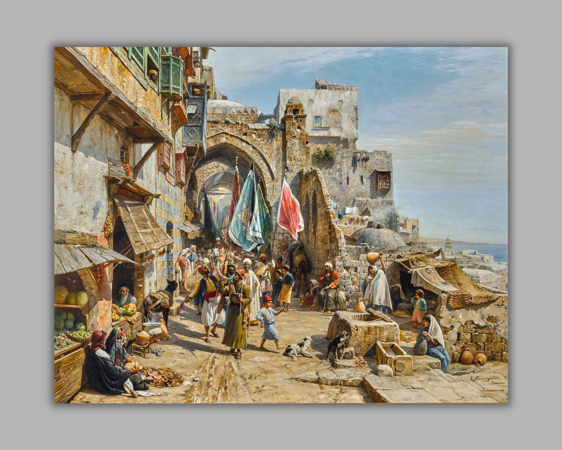 A Procession in Jaffa Painting by Gustav Baurenfiend Wall Art Print reproduction