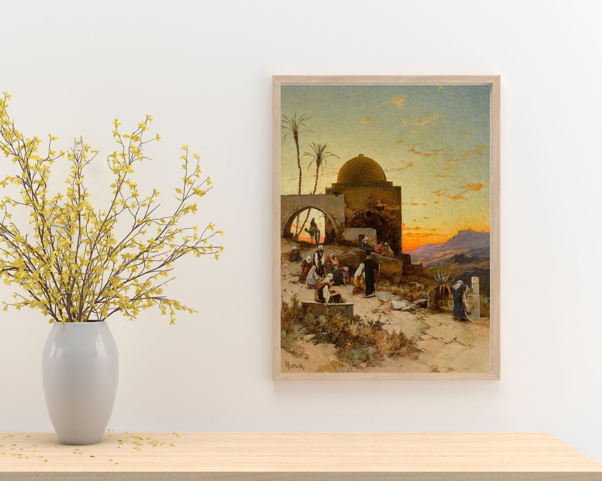 Evening Prayers Outside Jerusalem by Hermann Corrodi Wall Art Print wood frame