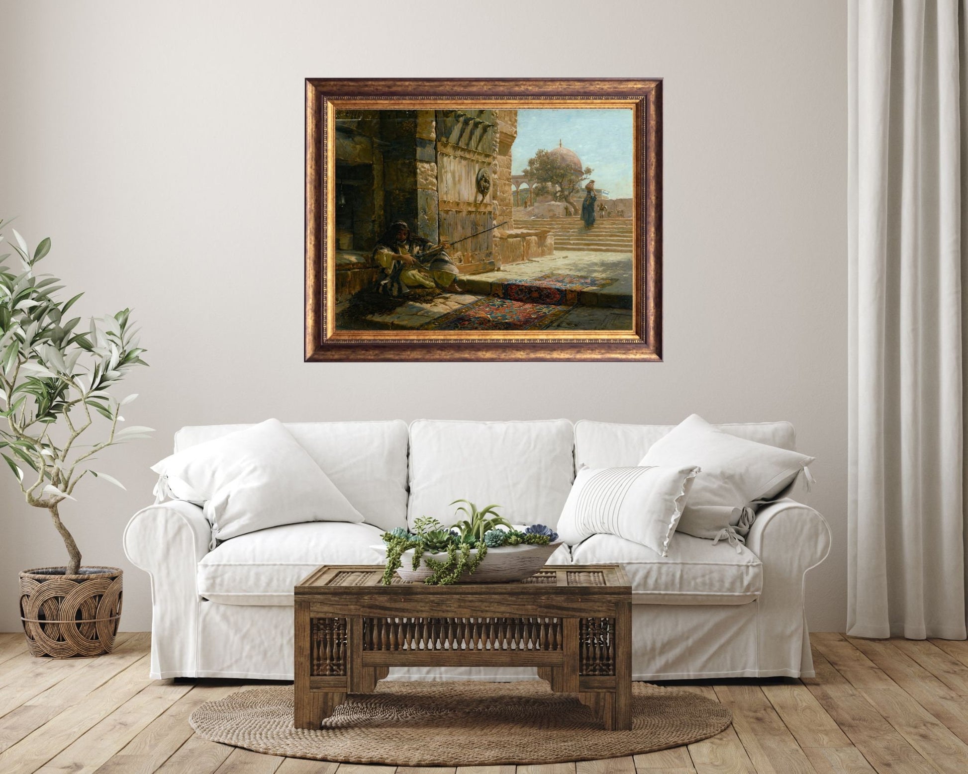 Sentinel at the Entrance by Gustav Bauernfeind Art Print Reproduction hanging above sofa