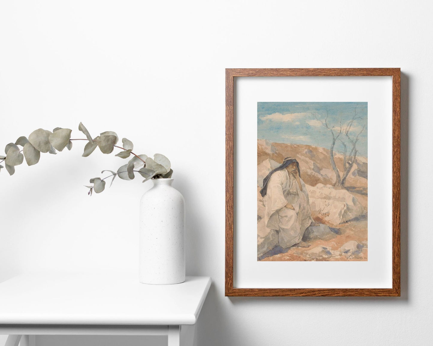 Seated Man in a Desert Painting by Juliaan De Vriendt Wall Art Print wood framed