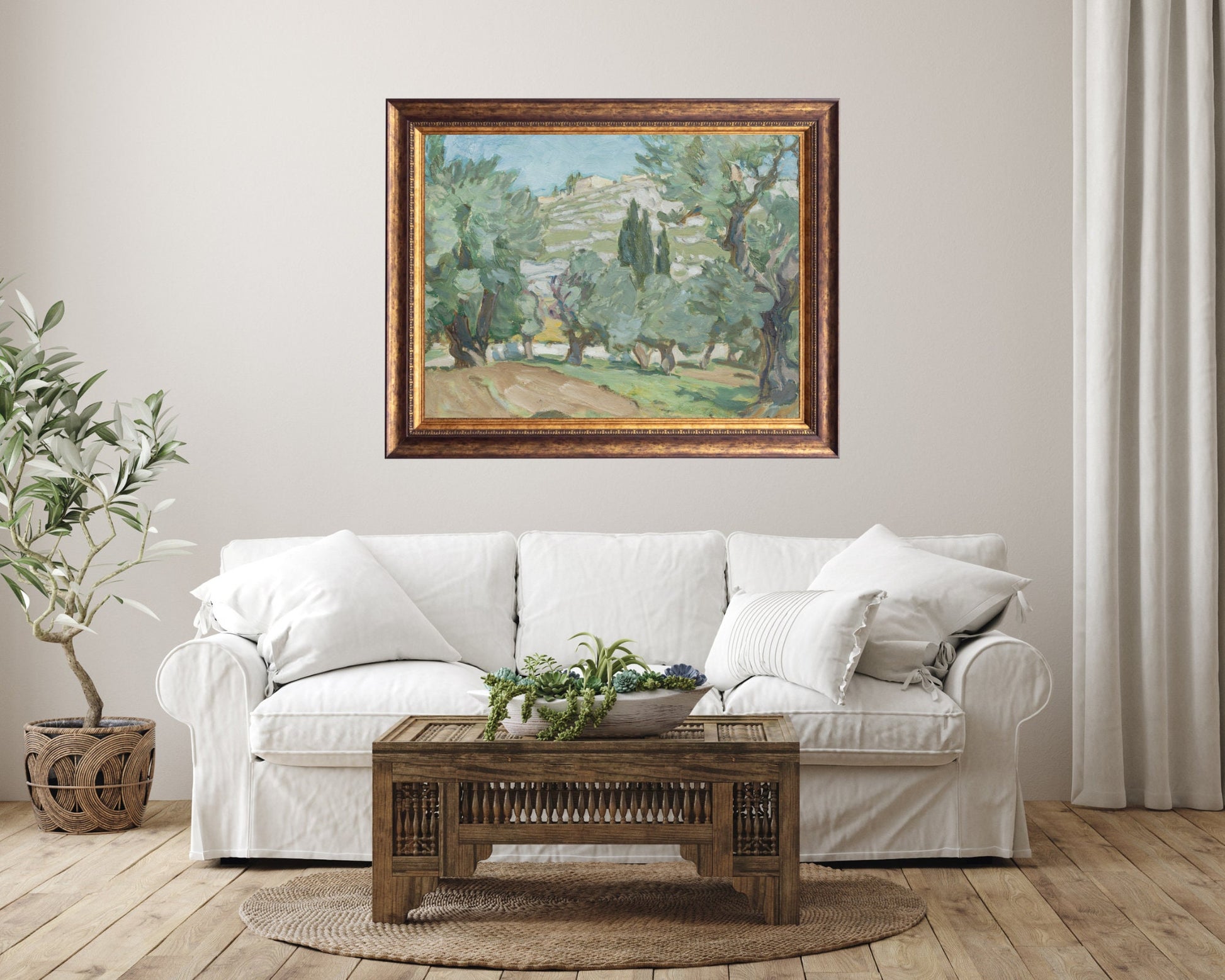 Study from Jerusalem Painting by Anna Boberg Art Print reproduction framed hanging above white sofa