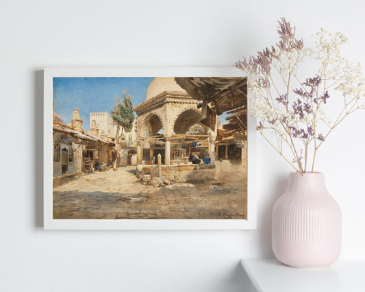 A Well in Jaffa Painting by Gustav Baurenfiend Art Print in white frame