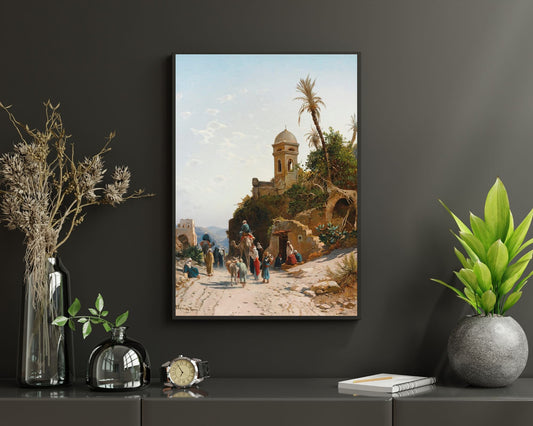 On the Road to Jerusalem Painting by Hermann David Art Print framed hanging above wall shelf
