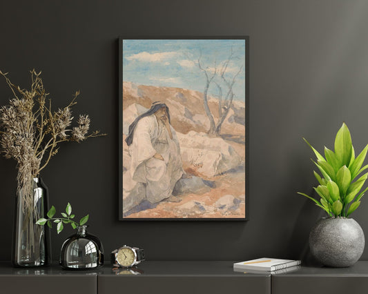 Seated Man in a Desert Painting by Juliaan De Vriendt Wall Art Print framed