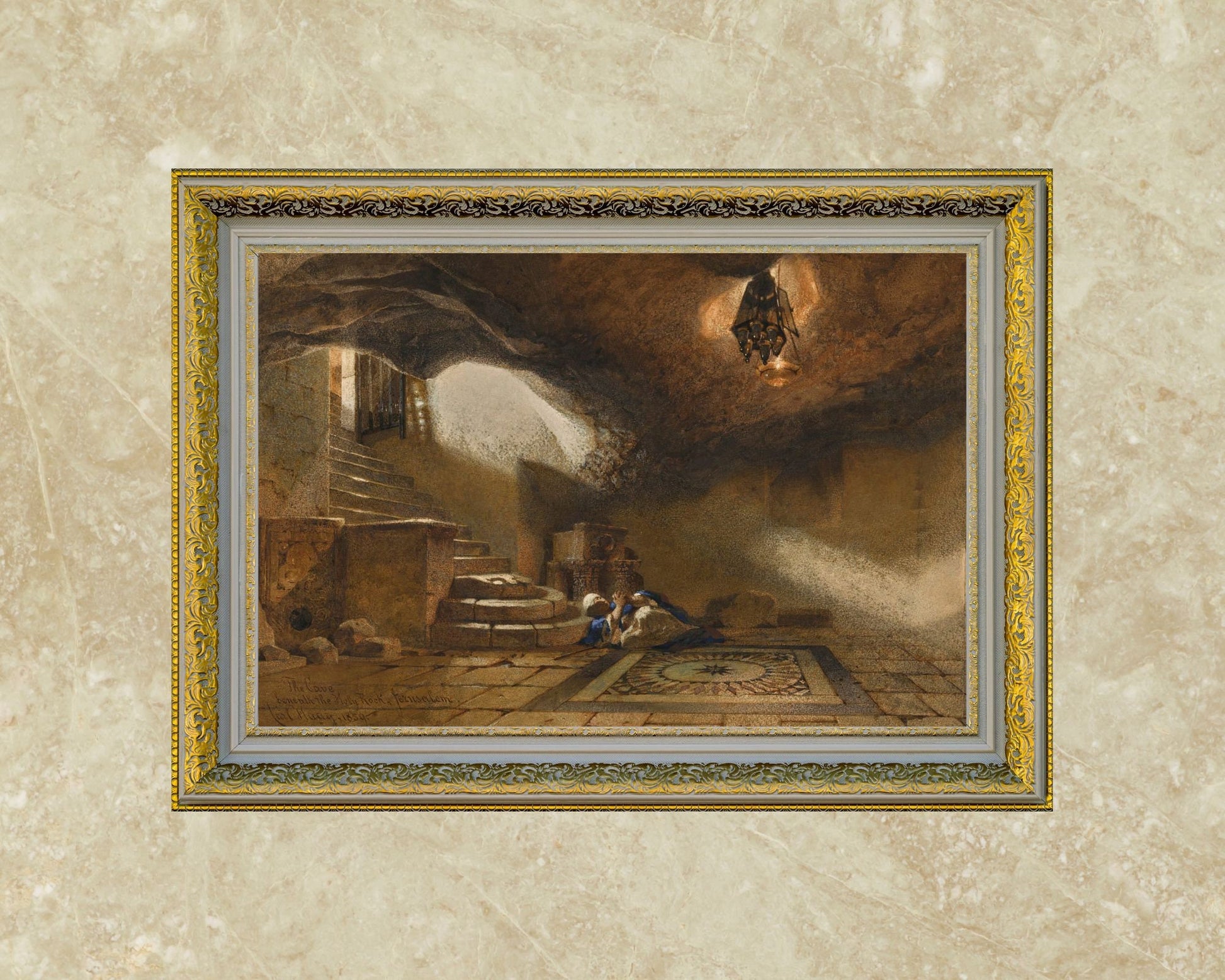 The Cave Beneath The Holy Rock Painting by Carl Haag Art Print framed 