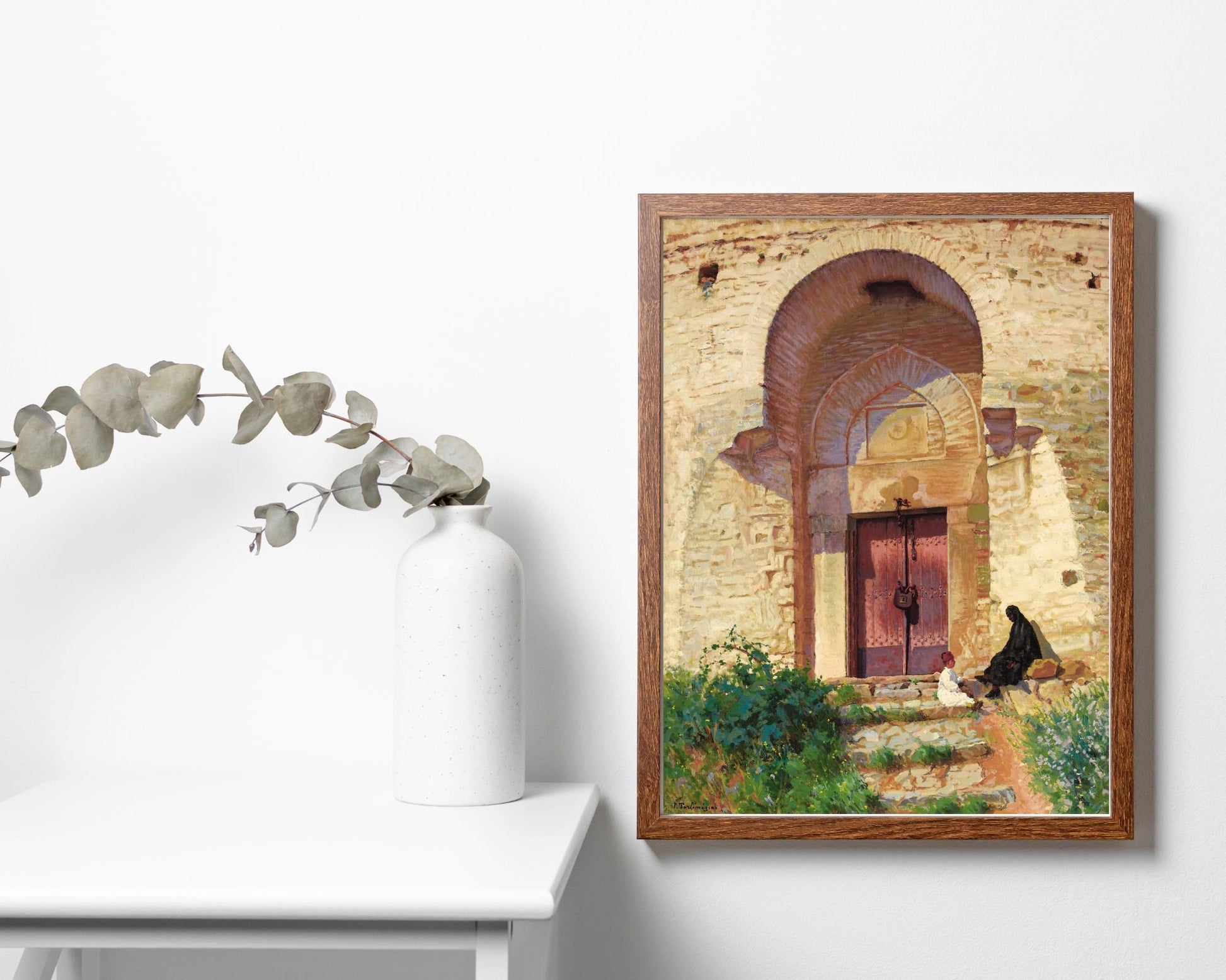 Entrance to the Mosque Painting by Panos Terlemezian Art Print wood frame
