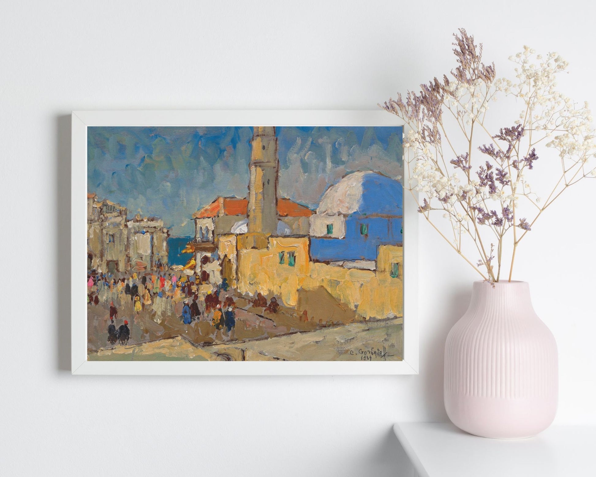 A Mosque in Jaffa Painting by Konstantin Gorbatov Art Print in white frame