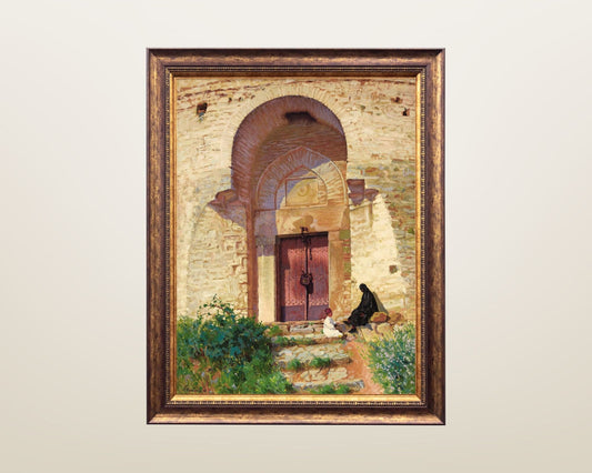 Entrance to the Mosque Painting by Panos Terlemezian Art Print framed