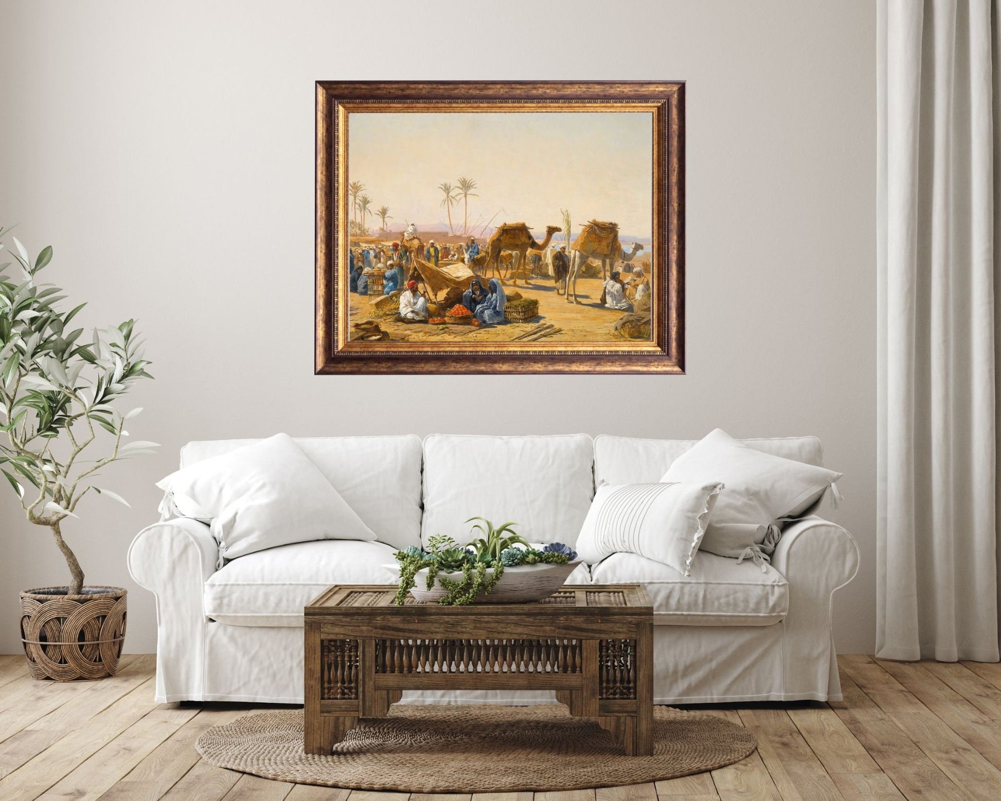 The Street Market Painting by Ludwig Hans Fischer Wall Art Print framed hanging above sofa