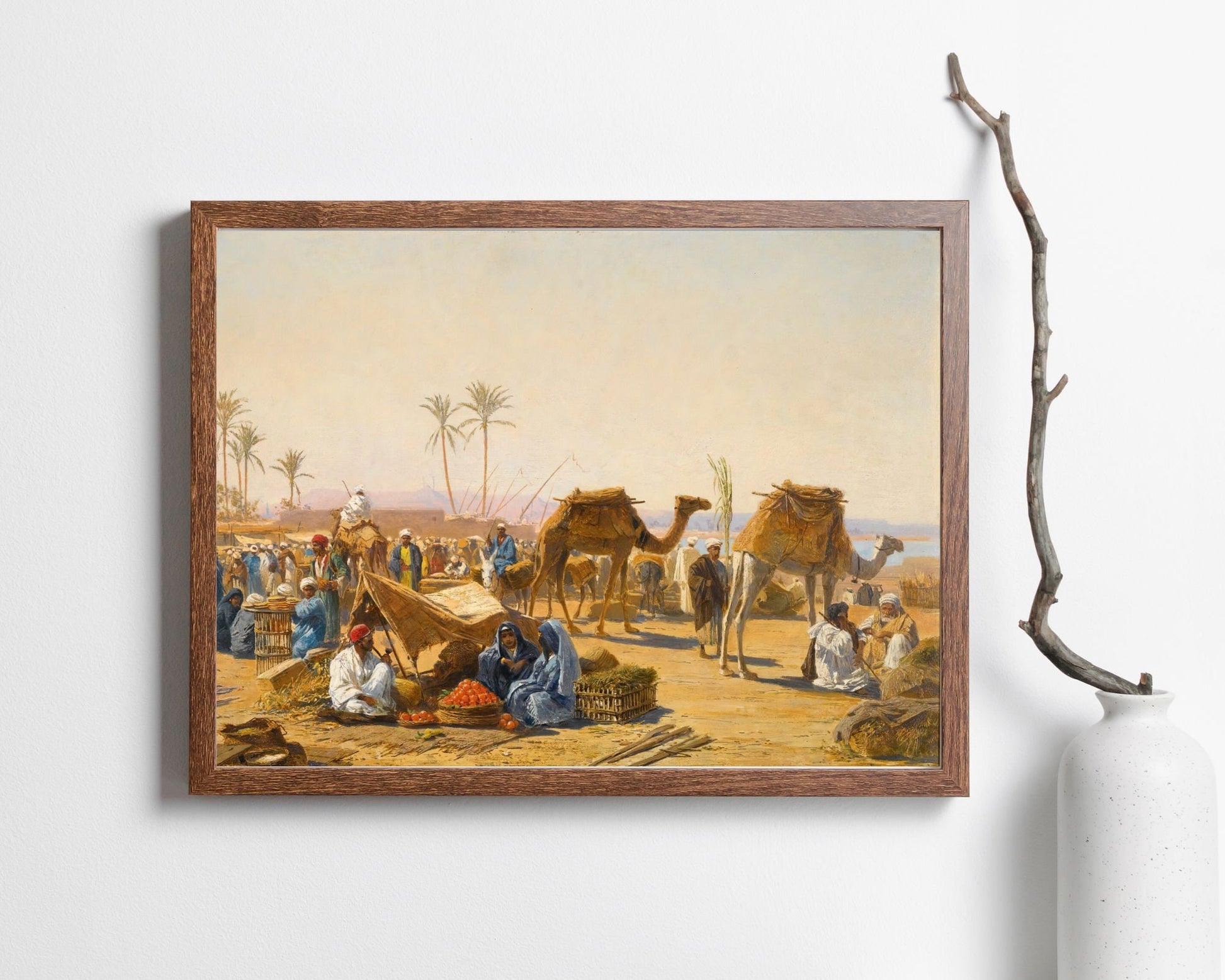 The Street Market Painting by Ludwig Hans Fischer Wall Art Print wood frame