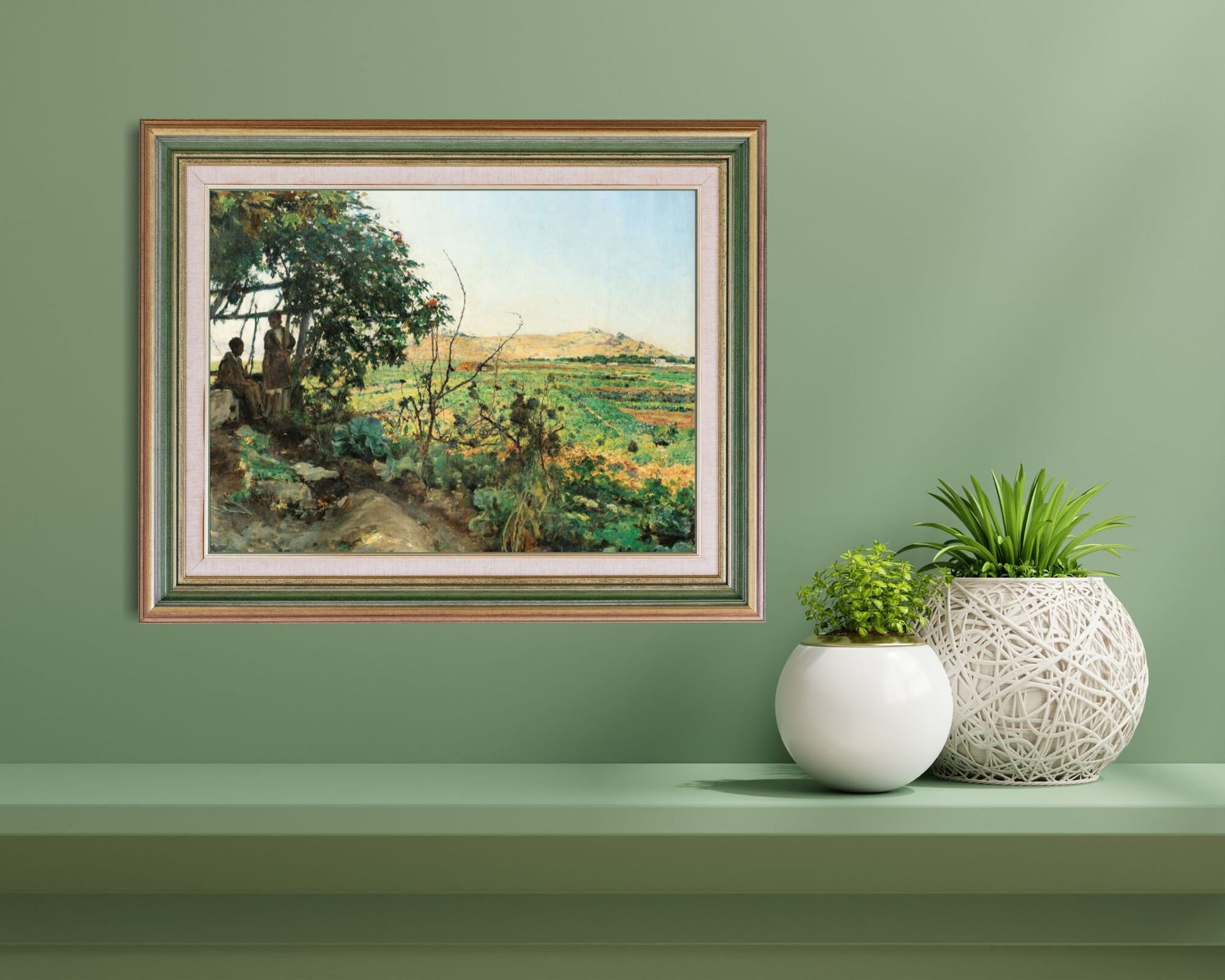 Landscape of the Suburbs of Tunis by Emile Friaht Wall Art Print framed on wall above shelf