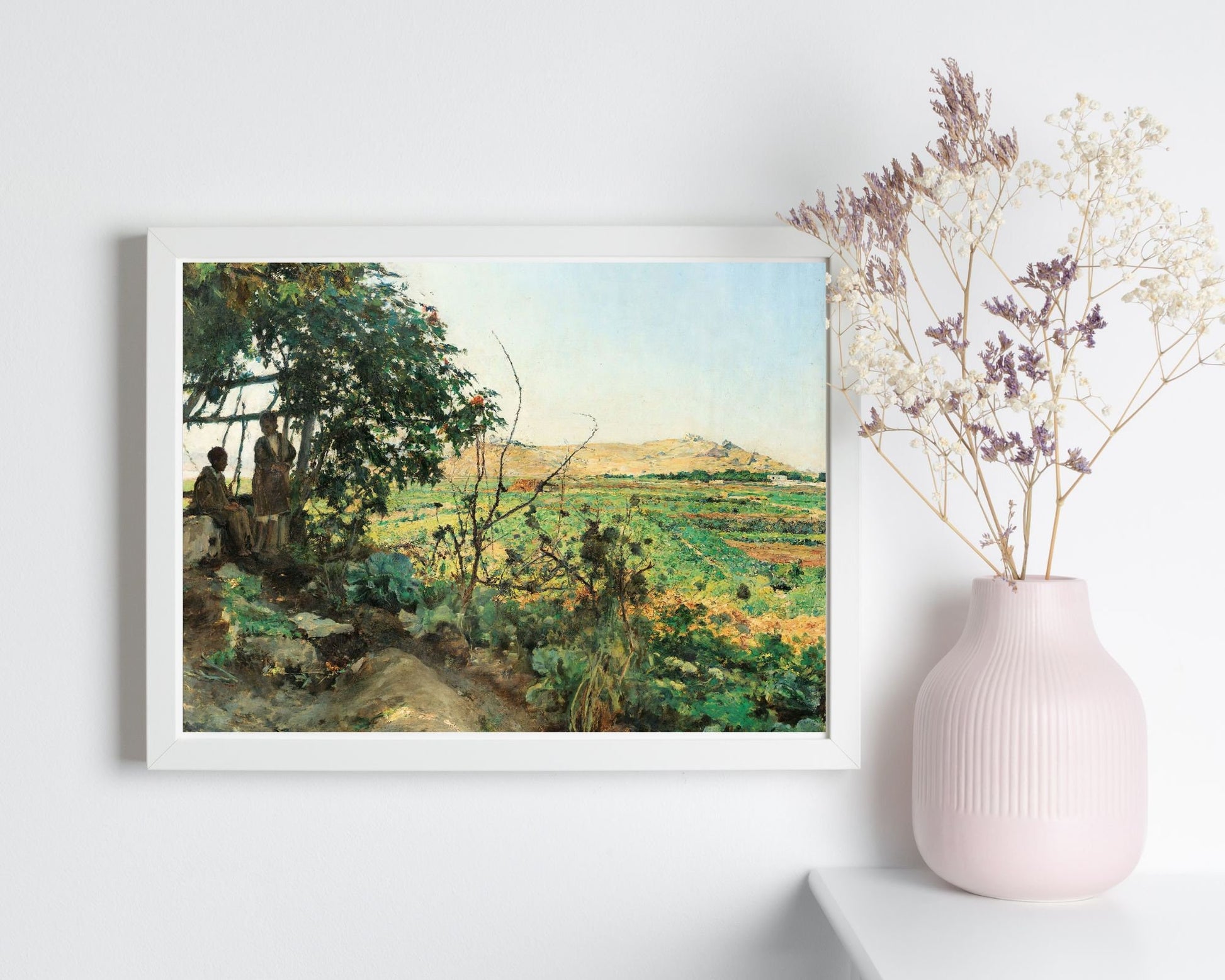 Landscape of the Suburbs of Tunis by Emile Friaht Wall Art Print white frame