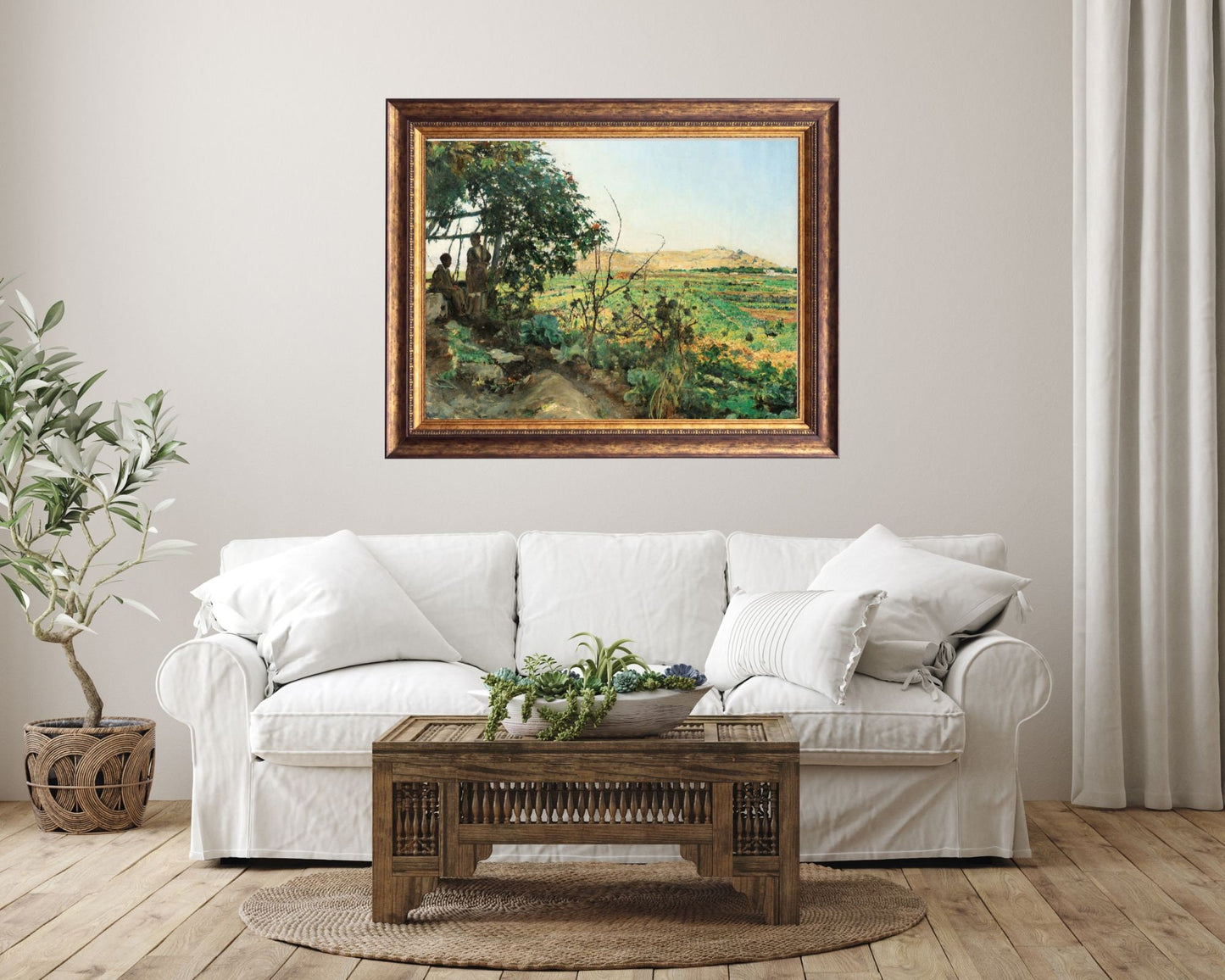 Landscape of the Suburbs of Tunis by Emile Friaht Wall Art Print framed on wall in living room