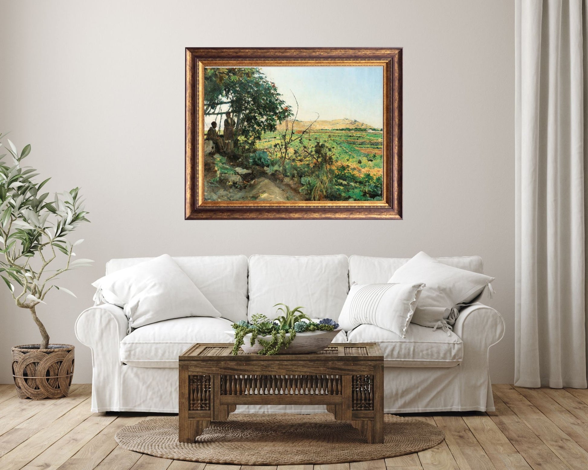 Landscape of the Suburbs of Tunis by Emile Friaht Wall Art Print framed on wall in living room