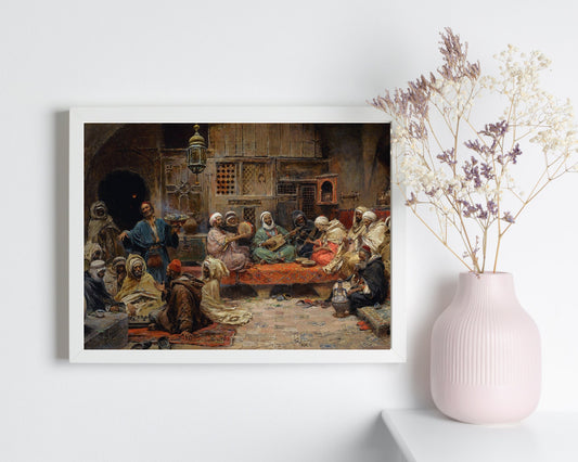 Inside a Coffee House, Tunis Painting by Jose Benlliure Art Print white frame