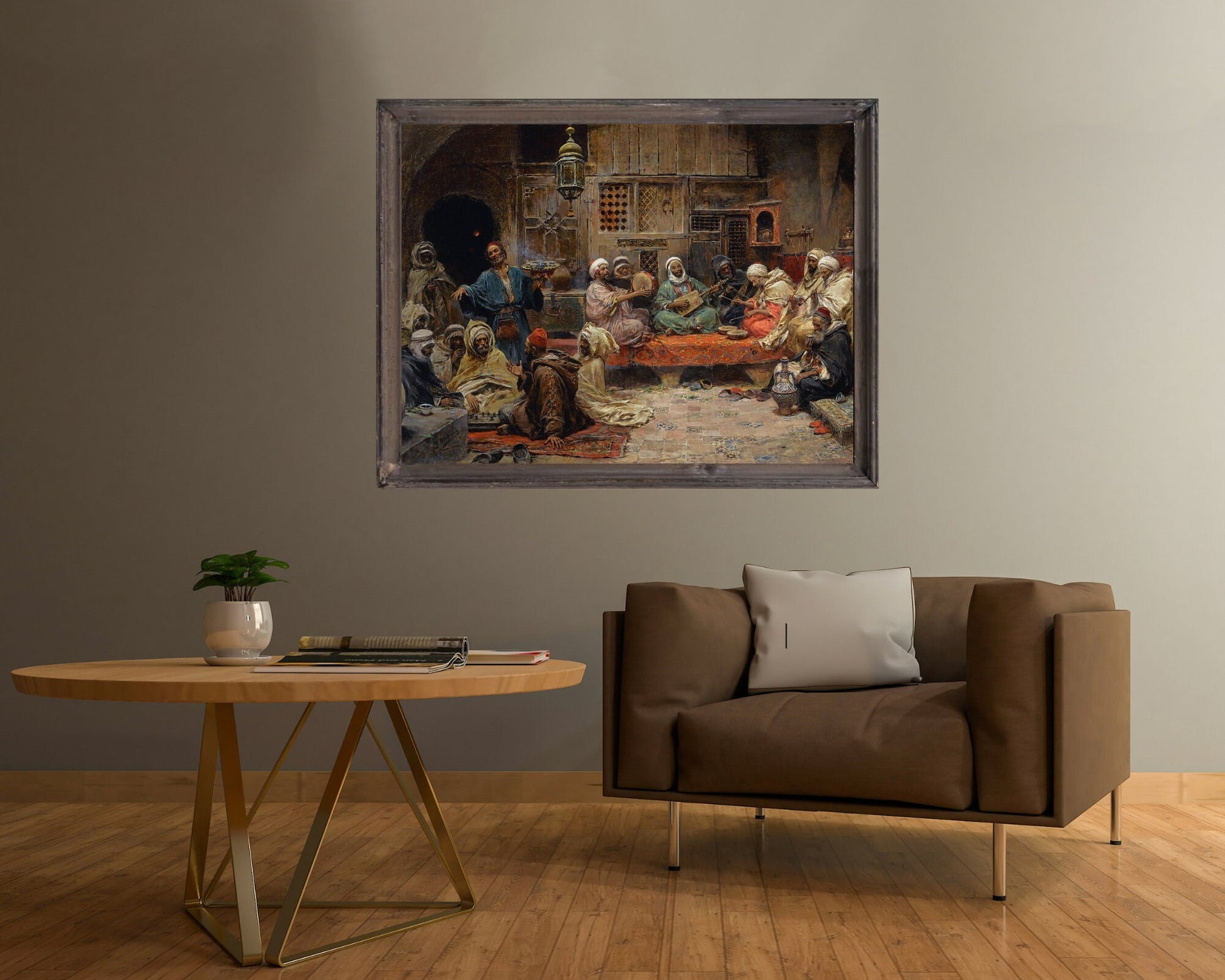 Inside a Coffee House, Tunis Painting by Jose Benlliure Art Print framed