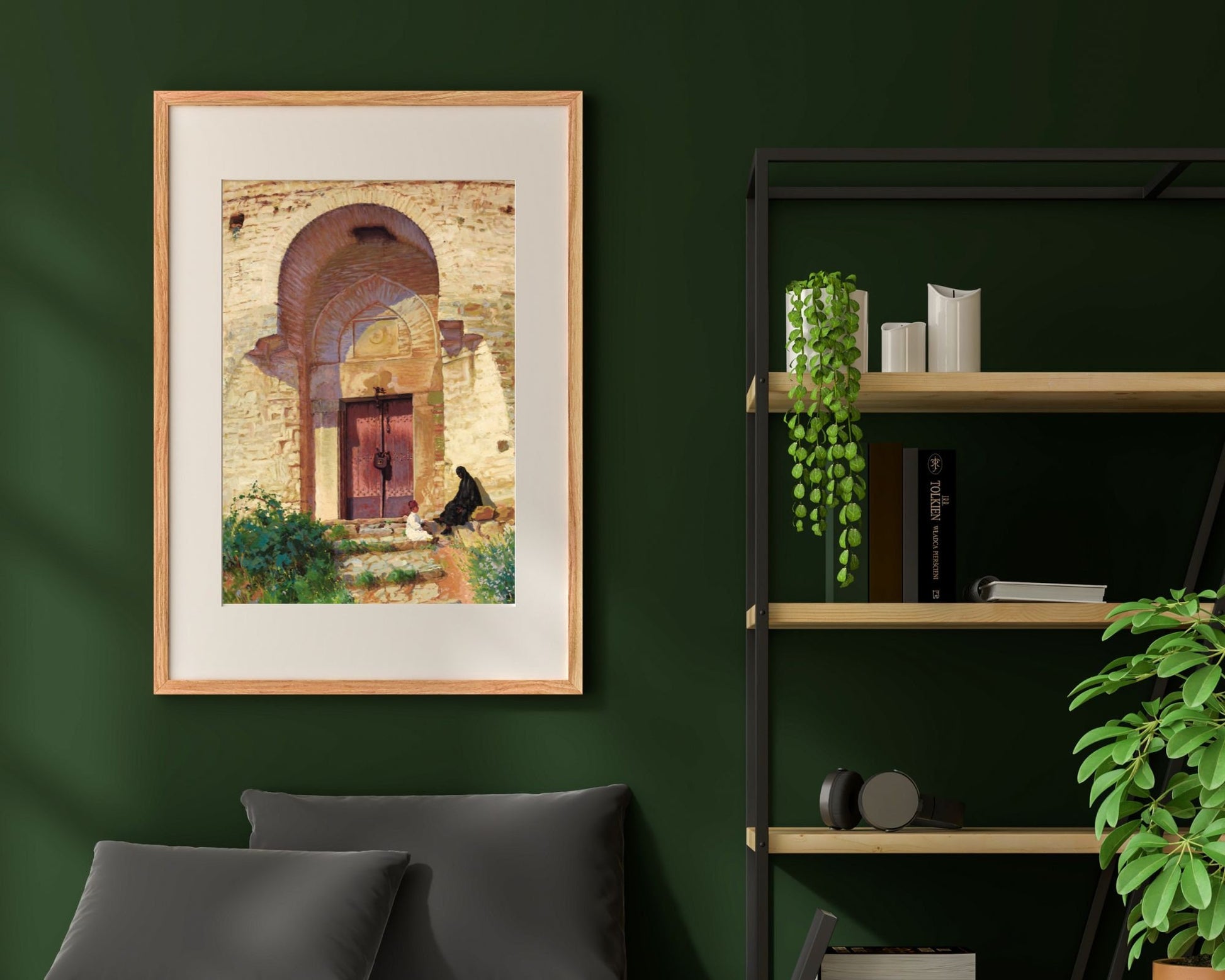 Entrance to the Mosque Painting by Panos Terlemezian Art Print wood framed
