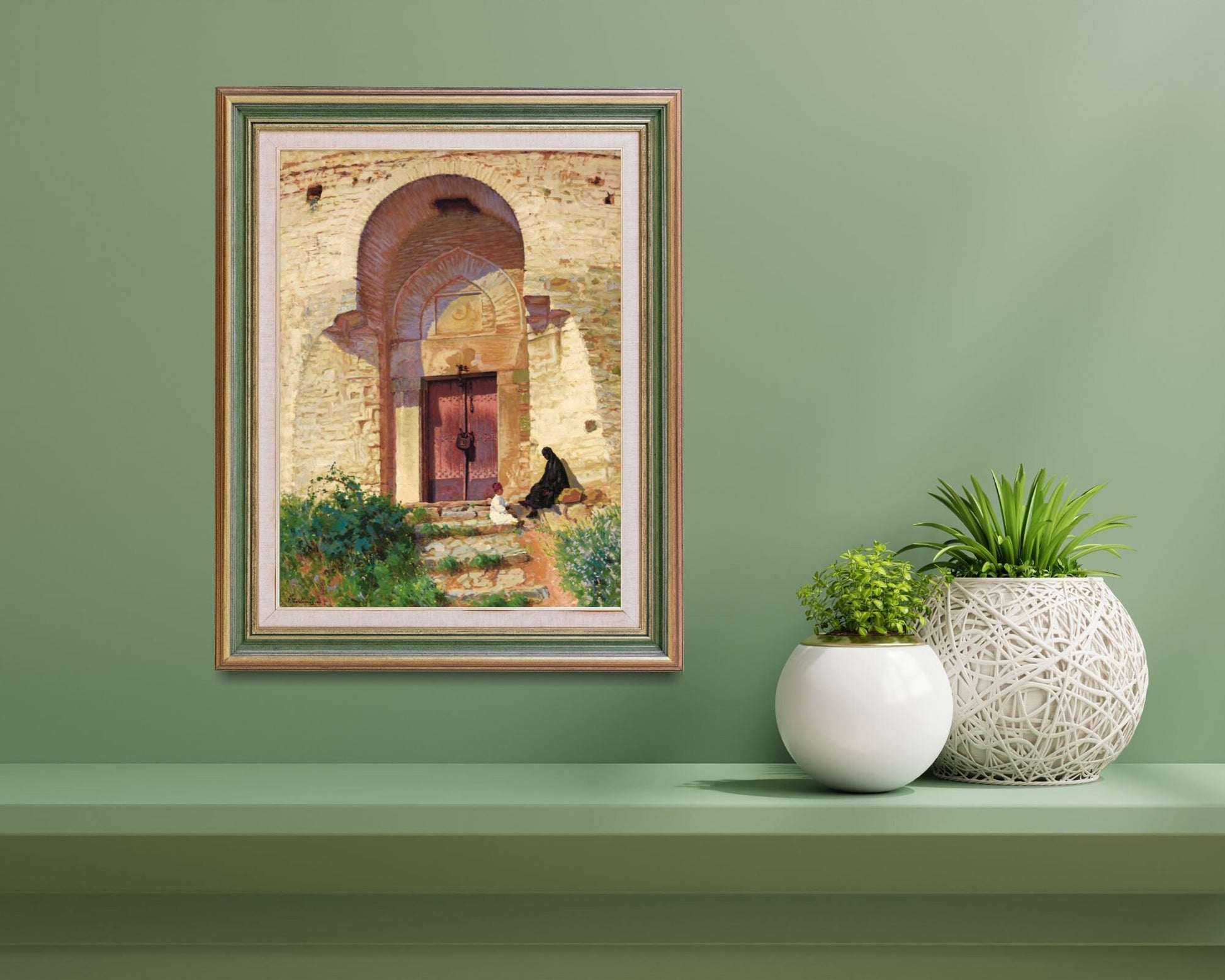 Entrance to the Mosque Painting by Panos Terlemezian Art Print