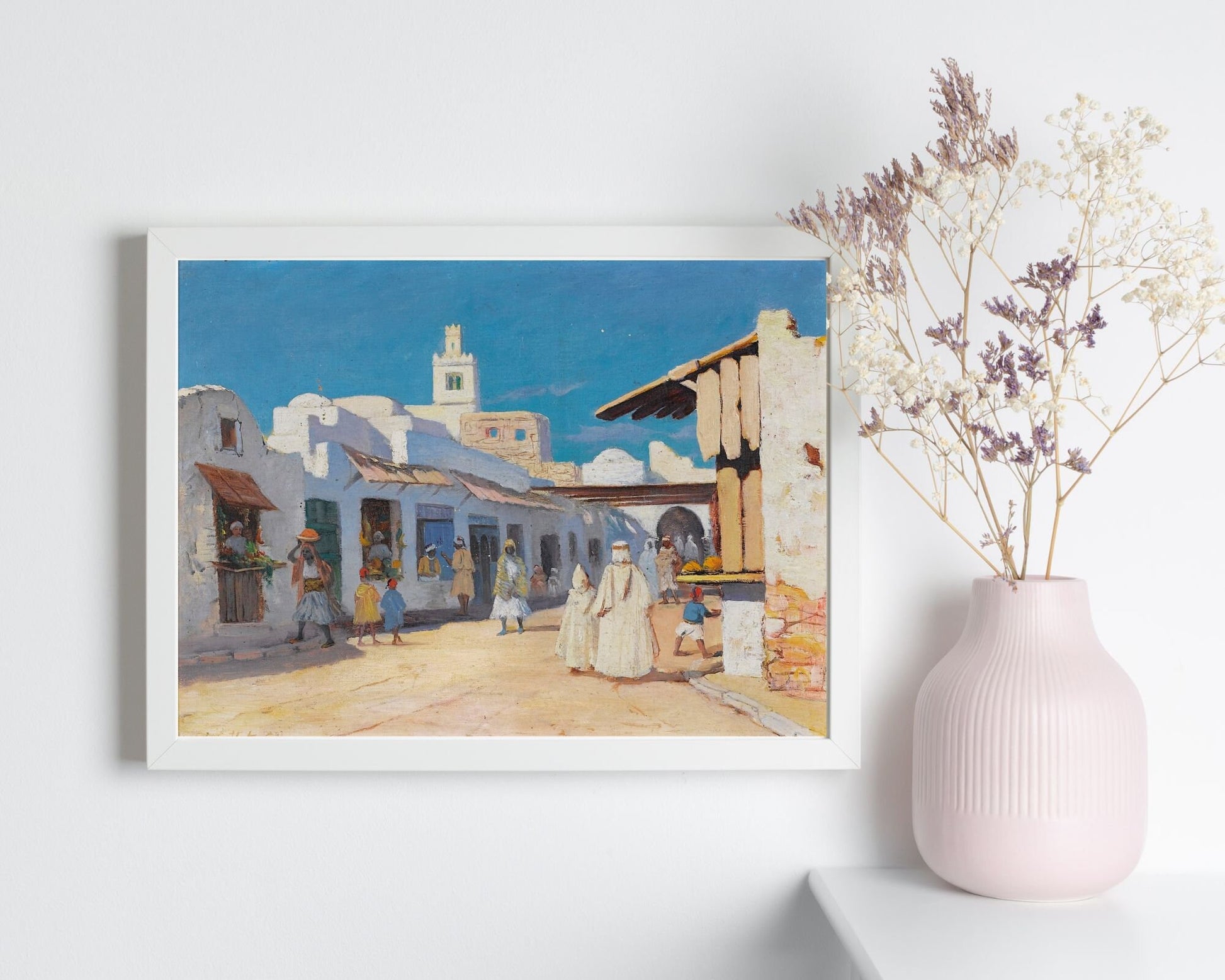 A Street in Tunis Painting by Charles Cottet Art Print Reproduction white frame