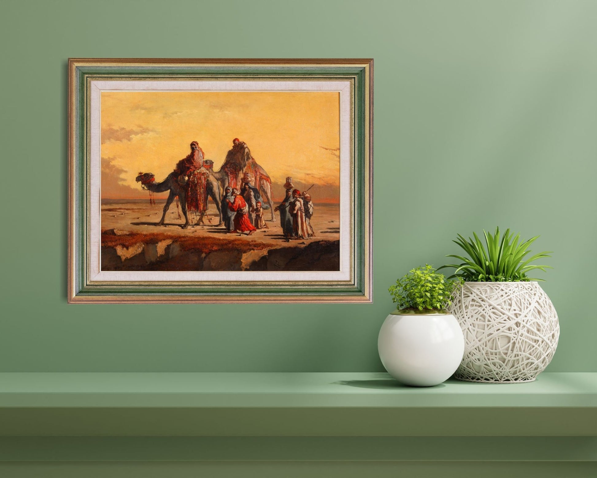 Desert Scene Painting by Francisco Lameyer Wall Art Print framed hanging above wall shelf