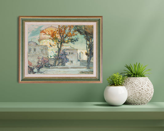 View of Jerusalem Painting by Anna Boberg Middle Eastern Wall Art Print framed hanging above shelf