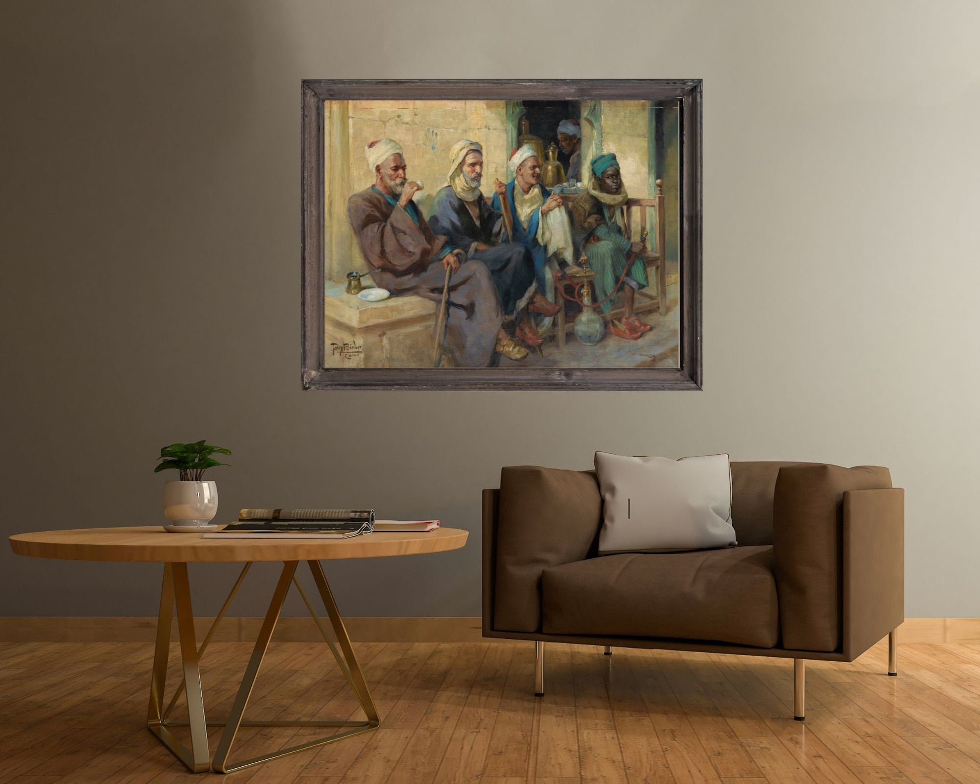 Tea Time painting by Anton Binder Art Print Reproduction framed hanging on wall 