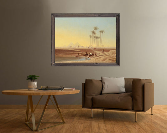 Oasis By The Pyramids Painting by Charles Theodore Wall Art Print framed hanging on wall 