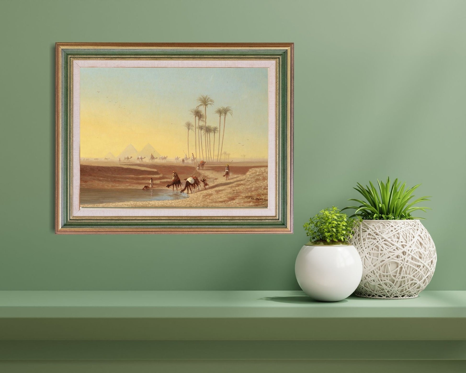 Oasis By The Pyramids Painting by Charles Theodore Wall Art Print framed