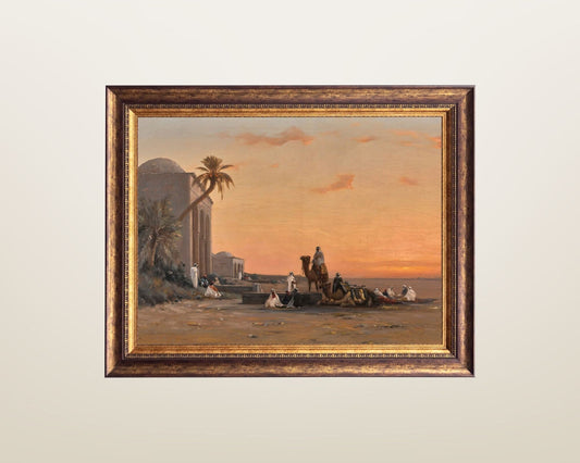 A Halt by the Well by August Veillon Middle Eastern Wall Art Print framed
