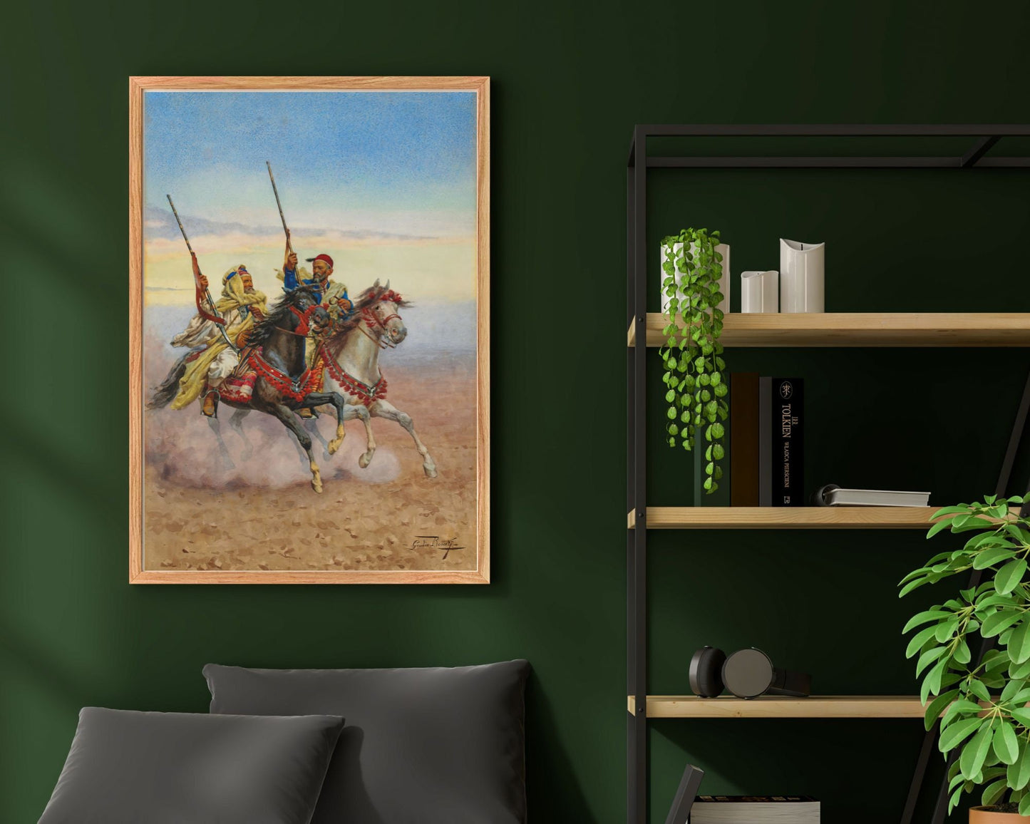 Two Horsemen Painting by Giullio Rosati Wall Art Print framed