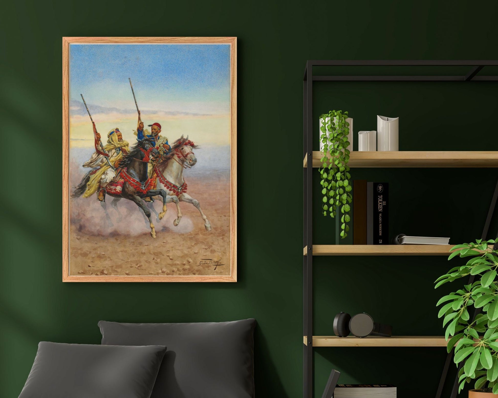 Two Horsemen Painting by Giullio Rosati Wall Art Print framed